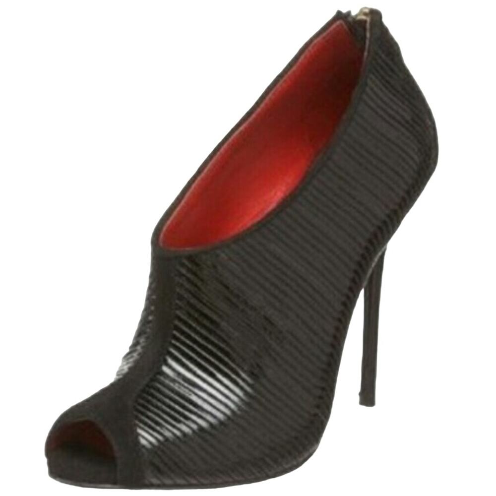 CHARLES JOURDAN BLACK PATENT LEATHER PEEP TOE STILETTO BOOTIES, WOMEN’S 9M